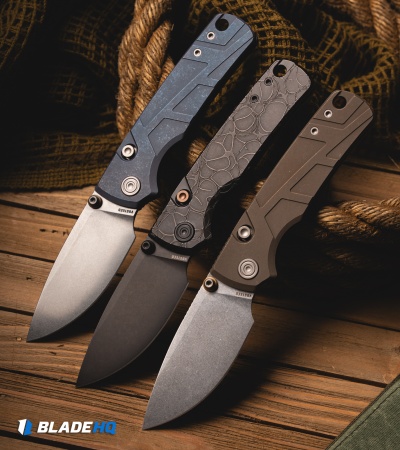 Vosteed Porcupine TiSlim Top Button Lock Knife Blue SW Titanium (3" SW S90V)